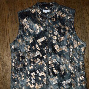 ERIN London~Faux Fur and Metallic patchwork zip up vest~Super cute! Petite Lg